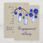 Burlap Rustic Blue Mason Jars Engagement Party Kaart (Voorkant / Achterkant)
