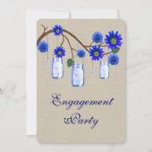 Burlap Rustic Blue Mason Jars Engagement Party Kaart (Voorkant)
