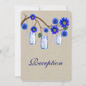 Burlap Rustic Blue Mason Jars Reception Kaart (Voorkant)