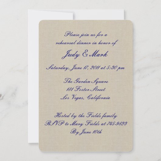 Burlap Rustic Blue Mason Jars Rehearsal Dinner Kaart (Achterkant)