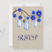 Burlap Rustic Blue Mason Jars Response Kaart (Voorkant)