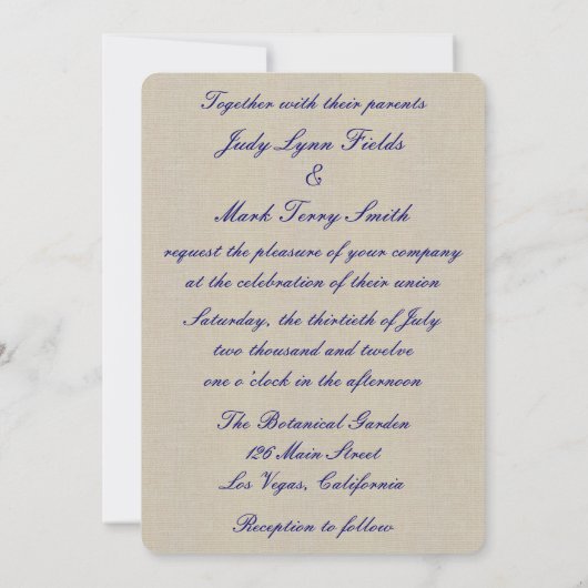 Burlap Rustic Blue Mason Jars Wedding Invitation Kaart (Achterkant)