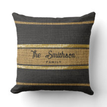 Burlap Rustic Brown Black Gold Custom Name