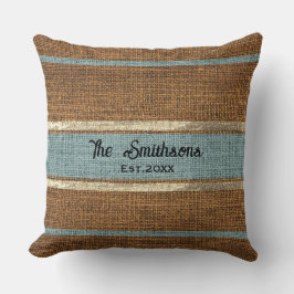 Burlap Rustic Brown Sage Green Custom Familienaam  Kussen