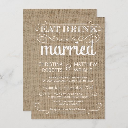Burlap Rustic Country Wedding Invitations Kaart (Voorkant / Achterkant)