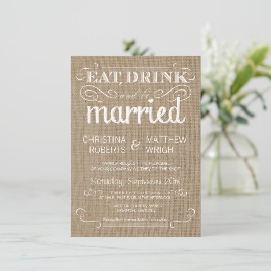 Burlap Rustic Country Wedding Invitations Kaart (Staand voorkant)