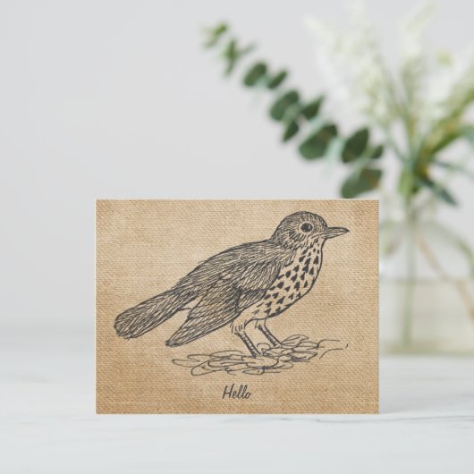 Burlap Rustic Hallo Kleine vogel Briefkaart (Staand voorkant)