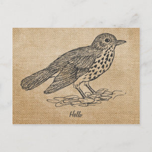 Burlap Rustic Hallo Kleine vogel Briefkaart