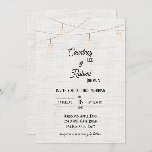 Burlap Rustic Jar bruiloft uitnodiging (Voorkant / Achterkant)