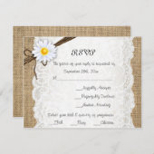 Burlap Rustic Lace Daisy Flower Wedding RSVP Kaart (Voorkant / Achterkant)