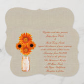 Burlap Rustic Oranje Mason Jar Wedding Invitation Kaart (Voorkant / Achterkant)