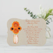 Burlap Rustic Oranje Mason Jar Wedding Invitation Kaart (Staand voorkant)