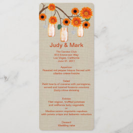 Burlap Rustic Oranje Mason Jars Menu Kaart