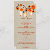 Burlap Rustic Oranje Mason Jars Menu Kaart (Voorkant / Achterkant)