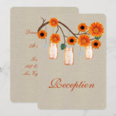 Burlap Rustic Oranje Mason Jars Reception Kaart (Voorkant / Achterkant)