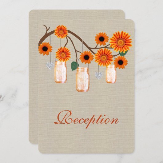 Burlap Rustic Oranje Mason Jars Reception Kaart (Voorkant / Achterkant)