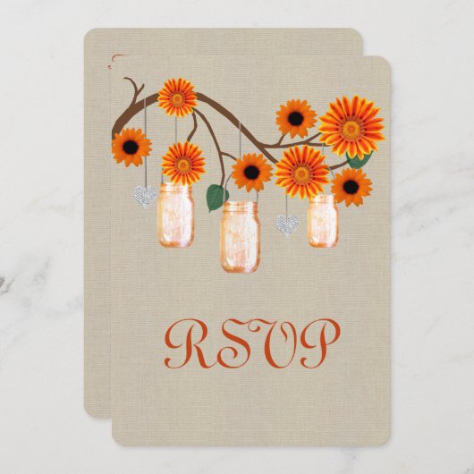 Burlap Rustic Oranje Mason Jars Response Kaart (Voorkant / Achterkant)