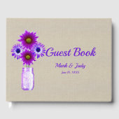 Burlap Rustic Paars Floral Mason Jar Wedding Gastenboek (Voorkant)