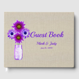 Burlap Rustic Paars Floral Mason Jar Wedding Gastenboek
