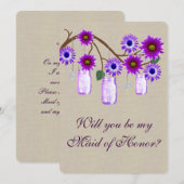 Burlap Rustic Paars Mason Jars Maid of Honor Kaart (Voorkant / Achterkant)
