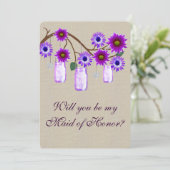 Burlap Rustic Paars Mason Jars Maid of Honor Kaart (Staand voorkant)