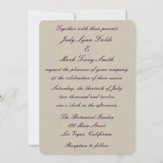 Burlap Rustic Paars Mason Jars Wedding Invitation Kaart (Achterkant)
