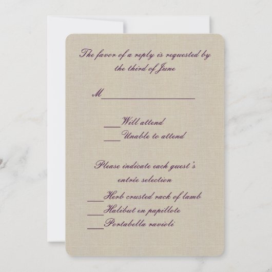 Burlap Rustic Paarse Mason Jars Response Kaart (Achterkant)