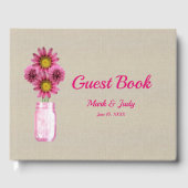 Burlap Rustic Pink Floral Mason Jar Wedding Gastenboek (Voorkant)