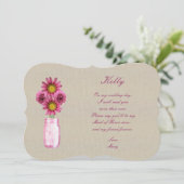 Burlap Rustic Pink Mason Jar Maid of Honor Kaart (Staand voorkant)