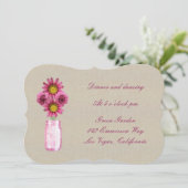 Burlap Rustic Pink Mason Jar Reception Kaart (Staand voorkant)