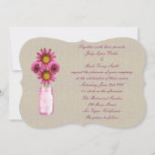 Burlap Rustic Pink Mason Jar Wedding Invitation Kaart (Voorkant)