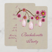 Burlap Rustic Pink Mason Jars Bachelorette Party Kaart (Voorkant / Achterkant)