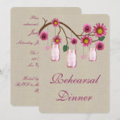 Burlap Rustic Pink Mason Jars Rehearsal Dinner Kaart (Voorkant / Achterkant)