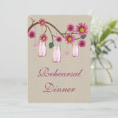 Burlap Rustic Pink Mason Jars Rehearsal Dinner Kaart (Staand voorkant)