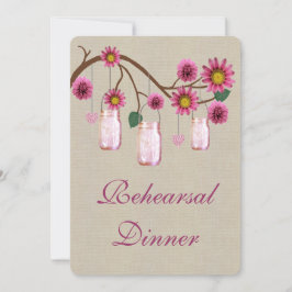 Burlap Rustic Pink Mason Jars Rehearsal Dinner Kaart