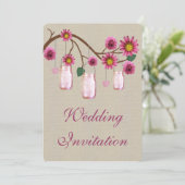 Burlap Rustic Pink Mason Jars Weddenschap Kaart (Staand voorkant)