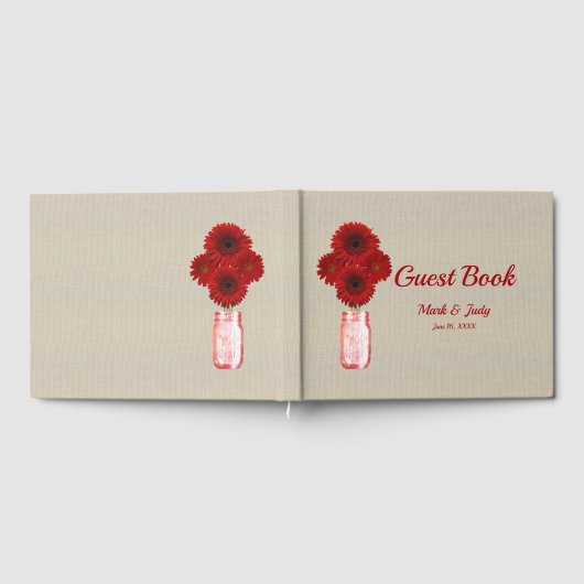 Burlap Rustic Red Floral Mason Jar Wedding Gastenboek (Volledig)