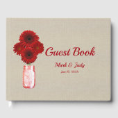 Burlap Rustic Red Floral Mason Jar Wedding Gastenboek (Voorkant)