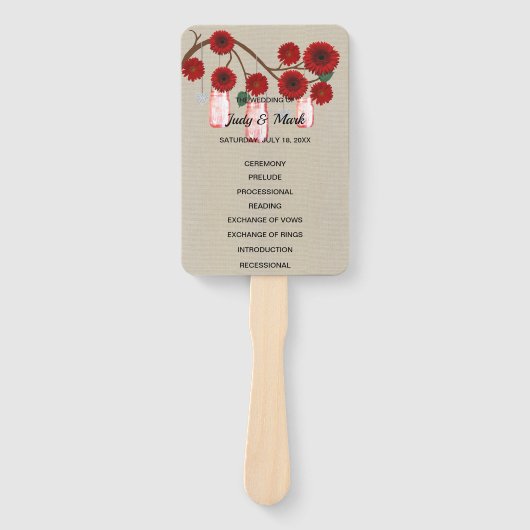 Burlap Rustic Red Floral Mason Jars Wedding Handwaaier (Voorkant)