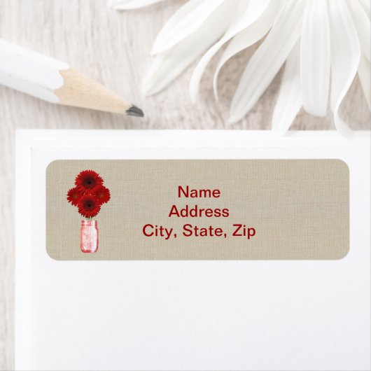 Burlap Rustic Red Mason Jar Adresetiketten Etiket (Insitu)