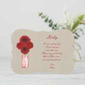 Burlap Rustic Red Mason Jar Maid of Honor Kaart (Staand voorkant)