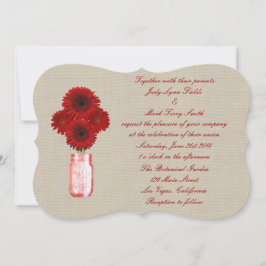 Burlap Rustic Red Mason Jar Wedding Invitation Kaart