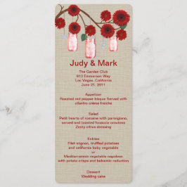 Burlap Rustic Red Mason Jars Menu Kaart