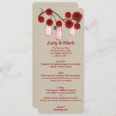 Burlap Rustic Red Mason Jars Menu Kaart (Voorkant / Achterkant)