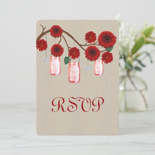 Burlap Rustic Red Mason Jars Response Kaart (Staand voorkant)