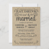 Burlap Rustic Style Wedding-uitnodigingen Kaart (Voorkant)