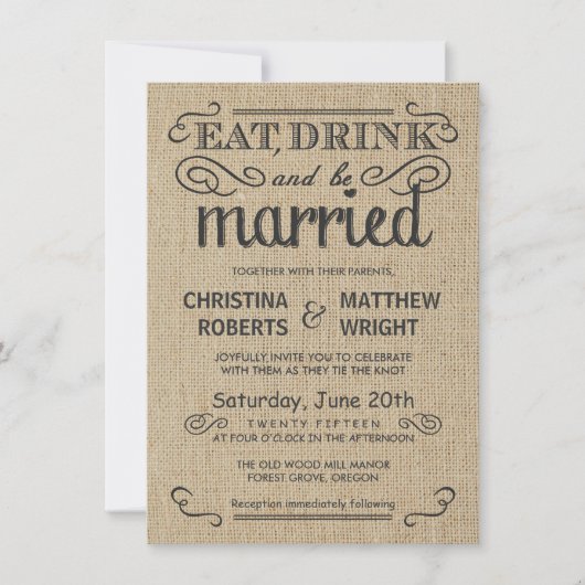 Burlap Rustic Style Wedding-uitnodigingen Kaart (Voorkant)