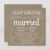 Burlap Rustic Vintage Wedding Invitations Kaart (Voorkant / Achterkant)