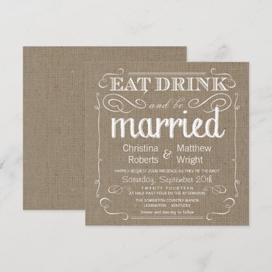 Burlap Rustic Vintage Wedding Invitations Kaart (Voorkant / Achterkant)