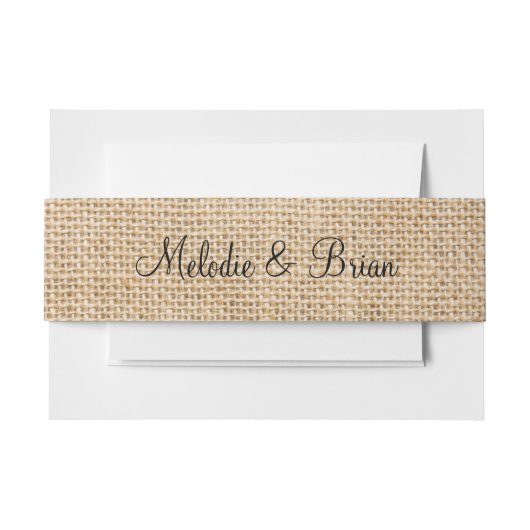 Burlap Rustic Wedding Couple Names Faux Texture Uitnodigingen Wikkel (Voorkant Voorbeeld)